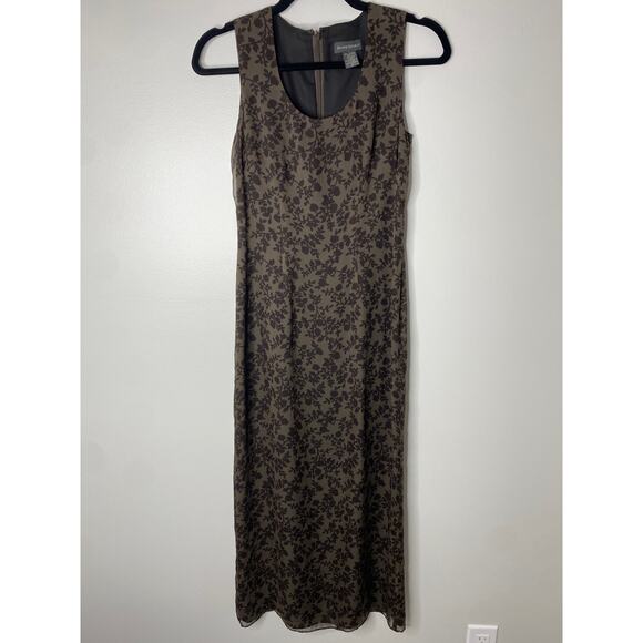 Vintage Banana Republic Y2K Neutral Brown Two-Tone Floral 100% Silk Maxi Dress 0 - Picture 4 of 9